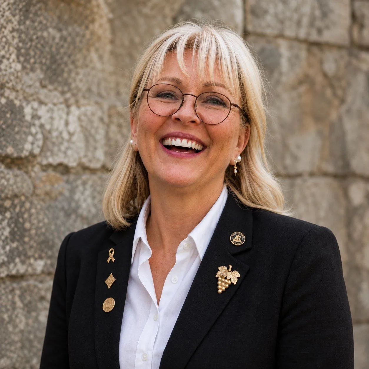 Portrait of Alette Hjelmeland in front of an old stone wall